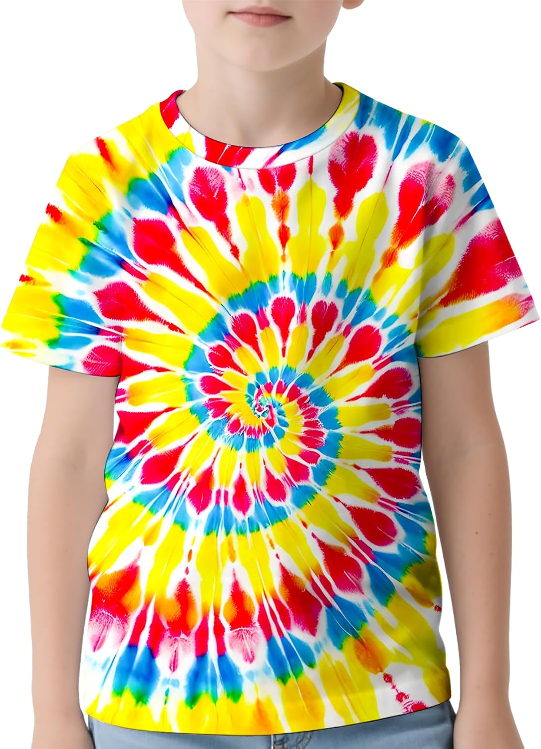 Kids Tie Dye Shirt 4-16 Years Boys Girls Hippies Senior Short Sleeve Colorful Tees T Shirts