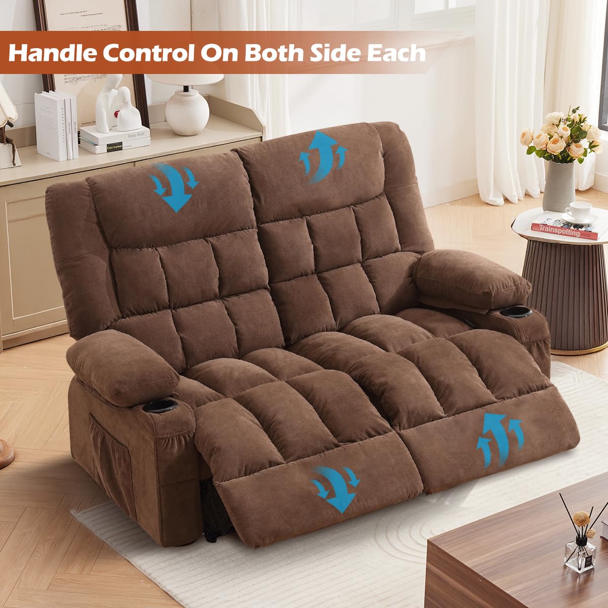 MAHOMICO Recliner Loveseat with Cup Holders for Living Room Love Seat Manual Oversized Recliner with Ergonomic, Side Pocket for Adult view 8