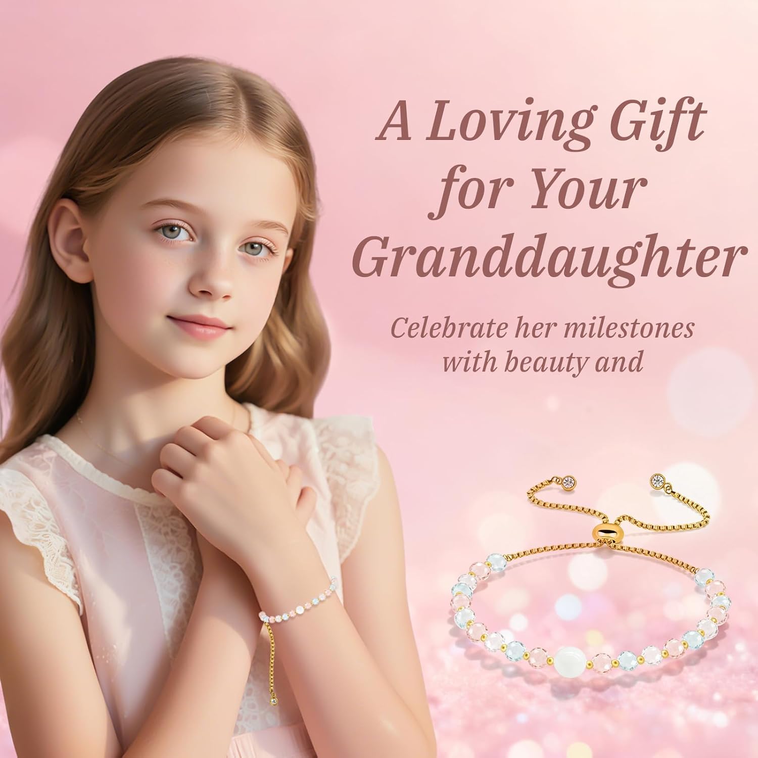 Crystal Message To Granddaughter—Natural Blue Moonstone Bracelet, Crystal Healing Stone: A Maiden's Blessing and Lucky Stone Birthday Gift Grandmother's Eternal Blessing for Her Granddaughter, Includes Message Card and Gift Box - Image 3