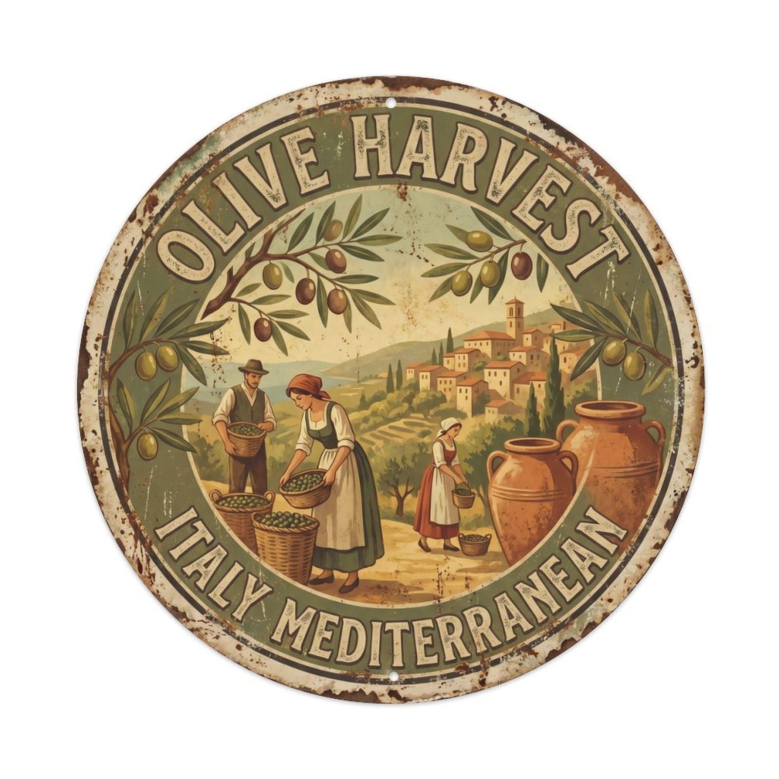Vintage Travel Olive Harvest Italy Mediterranean Metal Tin Sign