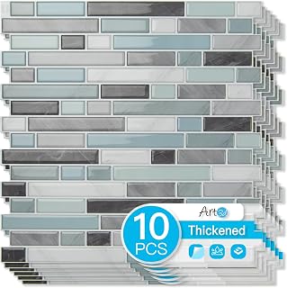 Art3d Linear Design Tile Peel and Stick Backsplash, 10-Sheet, Gray & Blue