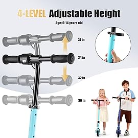 Caroma Electric Scooter for Kids Ages 10-14, 180W Foldable Kid Electric Scooter, Max 7 Miles & 10 Mph, LED Display, Colorful Lights, Adjustable Height, Lightweight Electric Scooters for Kids Teens