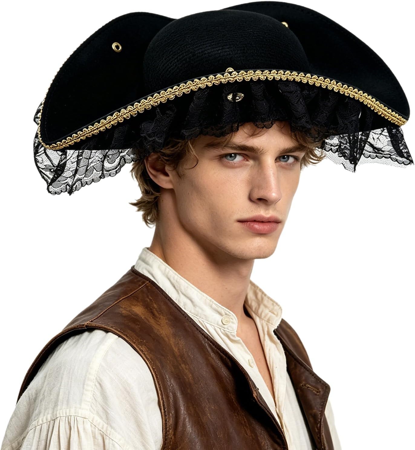 Tricorn Hat with Feather for Adults Accessory Revolutionary History Theme Cap Event Decor