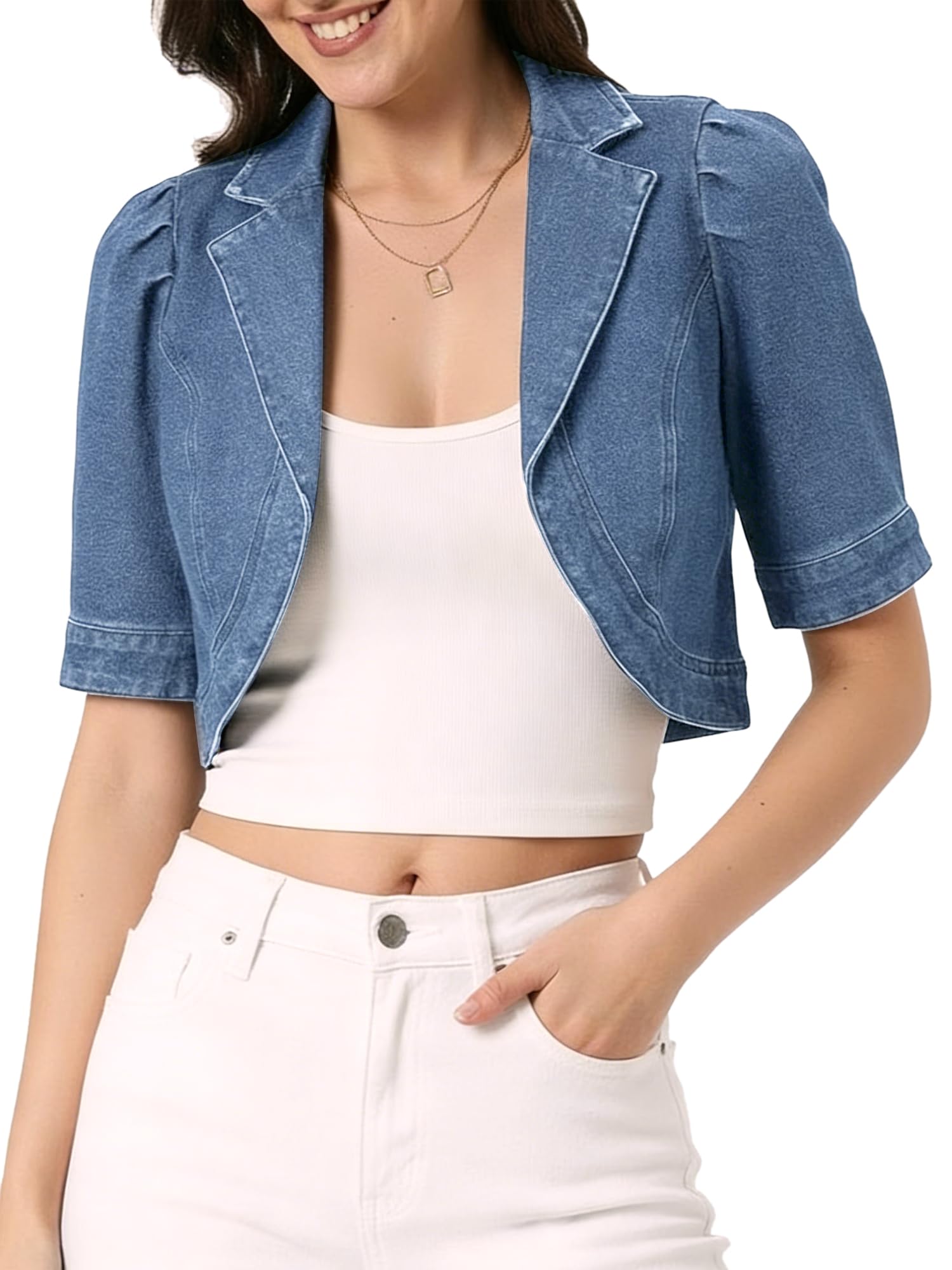 Allegra K Donna Cardigan In Denim Corto Per Giacca Di Jeans Con Collo A Bavero A Maniche Corte