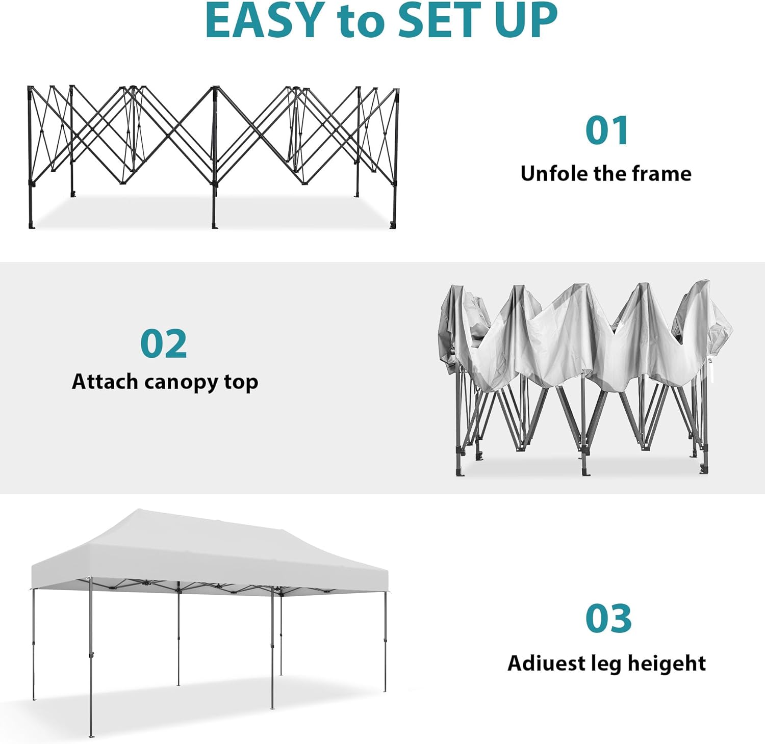 GDY 10x20 ft Instant Pop up Canopy, Folding Heavy Duty Height Adjustable Shelter Gazebos with Wheeled Bag,White.