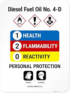Diesel Fuel Oil No 4D Health Flammability Reactivity Sign, 18x24 Inches, Rust Free .063 Aluminum, Fade Resistant, Made in USA by Sigo Signs