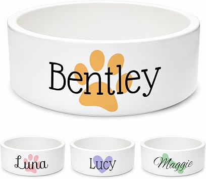 Custom Dog Bowl | Personalized Food & Water Dish with Name | Microwave & Dishwasher Safe Ceramic Pet Feeding Bowl | Gift Idea for New Puppy Owners | White Large