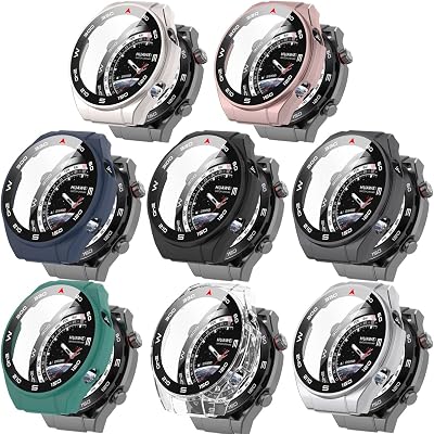 [8-Pack] Compatible for Huawei Watch Ultimate Case Hard PC Case with Tempered Glass Smartwatch Screen Protectors Full Protective Cover
