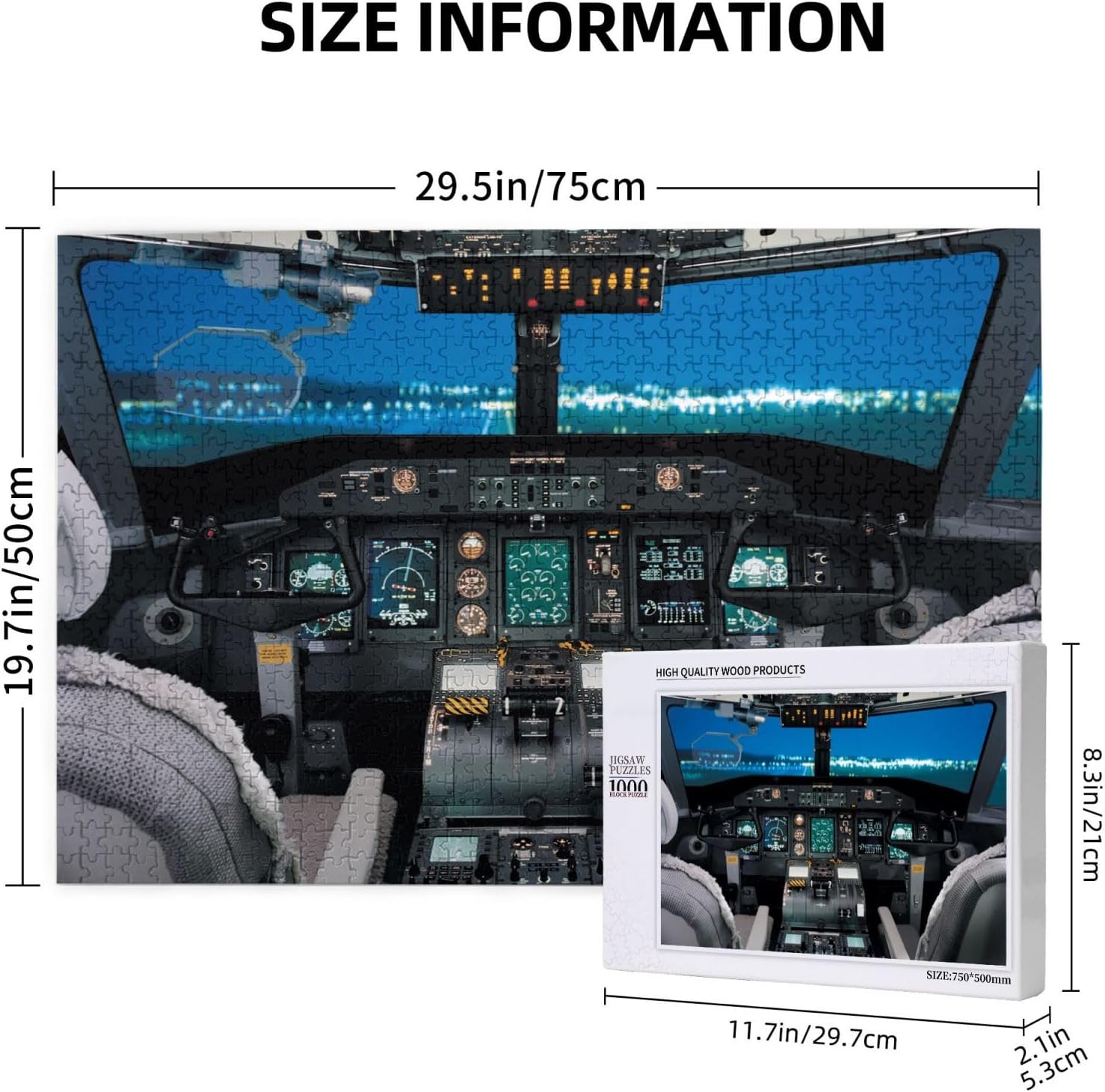 1000 Pieces Airplane Cockpit View Jigsaw Puzzle,Fun Educational Toy for Kids Ages 12,Teens & Families.Educational Games Home Decoration Puzzle,Size 29.5'' X 19.7'', Airplane Puzzle image 3