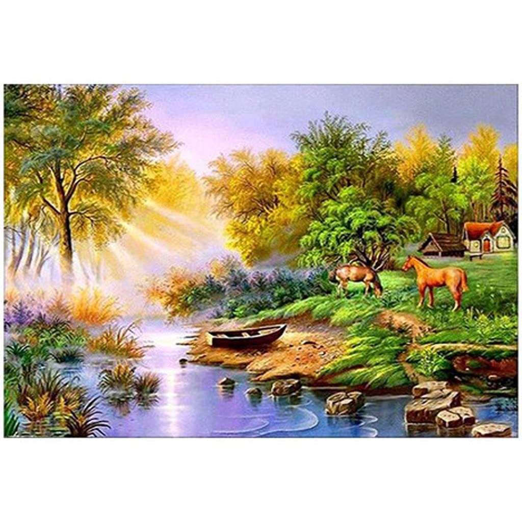 Peinture Diamant 5D Fleuve 60x120cm Canevas Point de Croix Strass Déco Murale