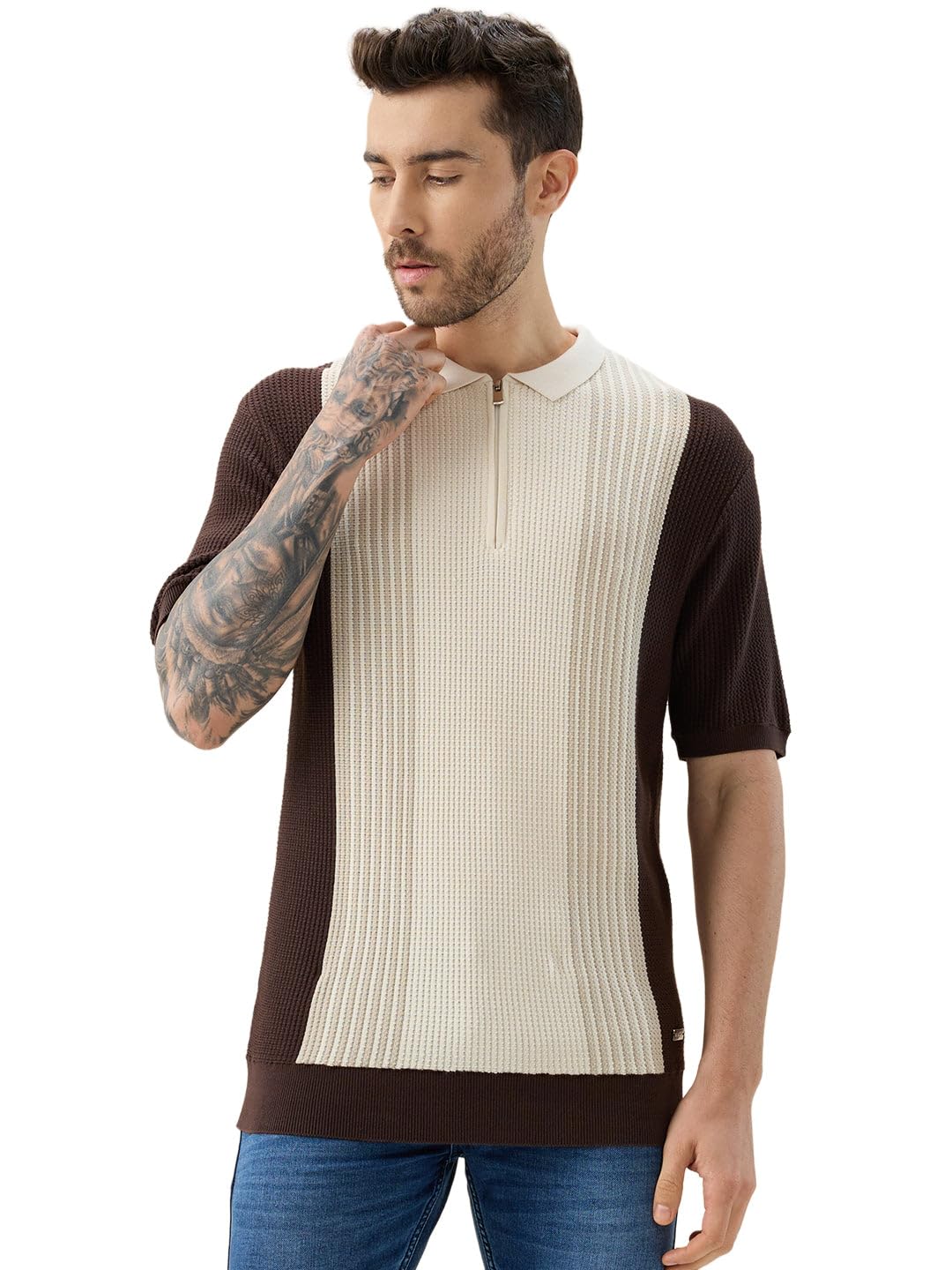 status quo Men's Striped Textured Polo Neck Half Sleeve Regular Fit Sweater-picture-21