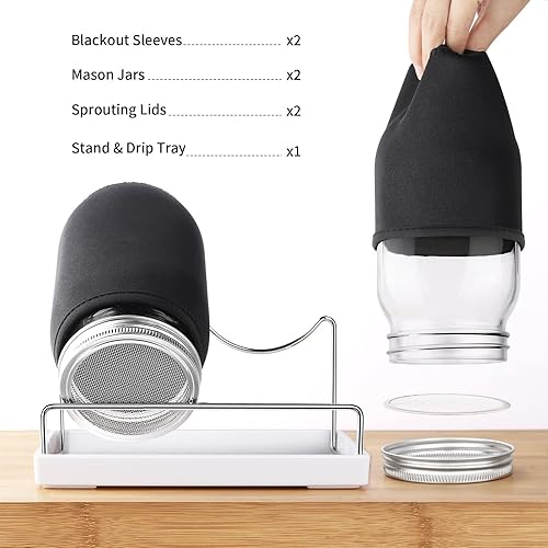 Miniatura 2 de Kit de tarros de germinación de semillas 2 tarros de masón de boca ancha con tapas de germinación de acero inoxidable 316, bandeja de goteo y