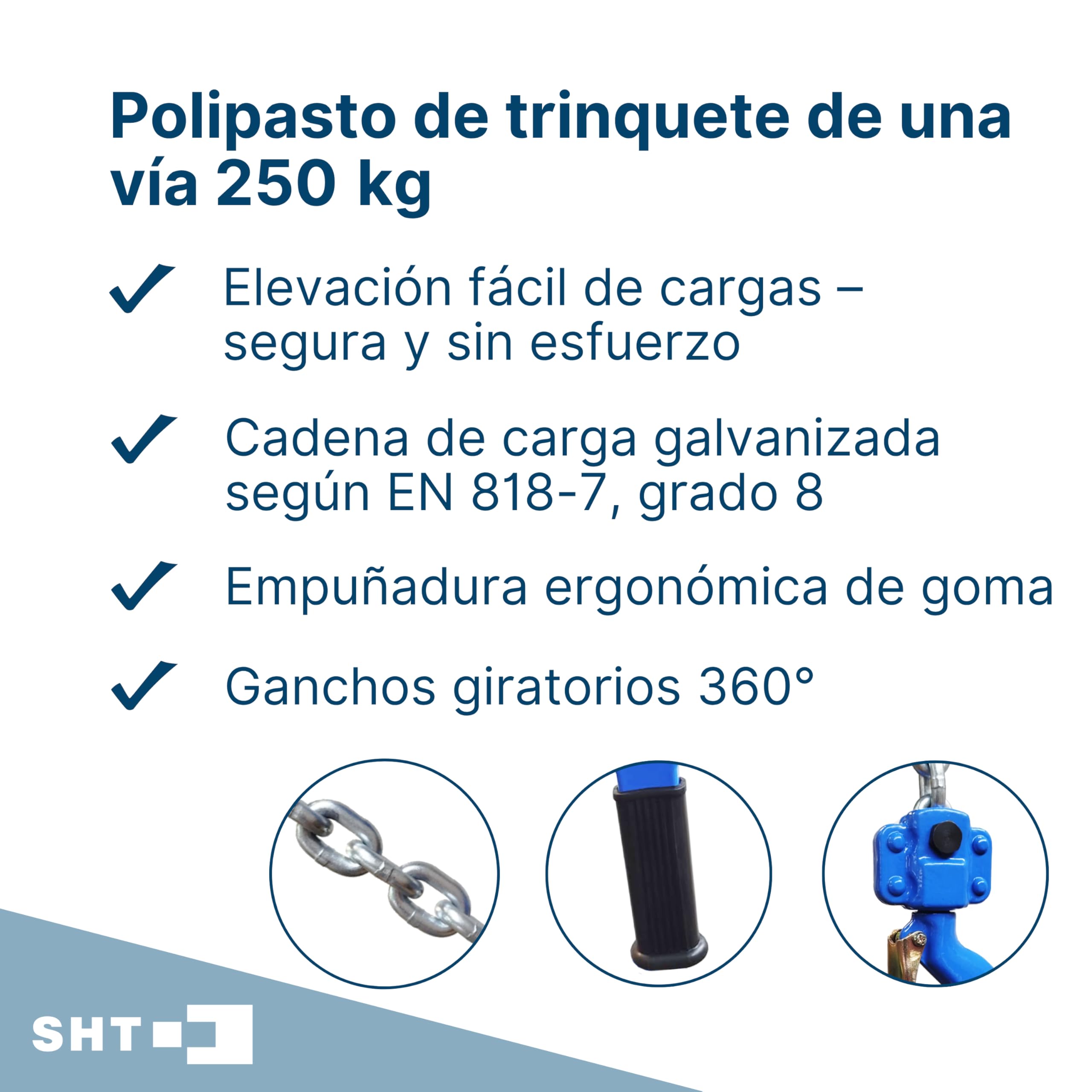 Polipasto de trinquete SHT/elevador de palanca/polipasto manual | Capacidad de carga: 250kg | Altura de elevación: 5m
