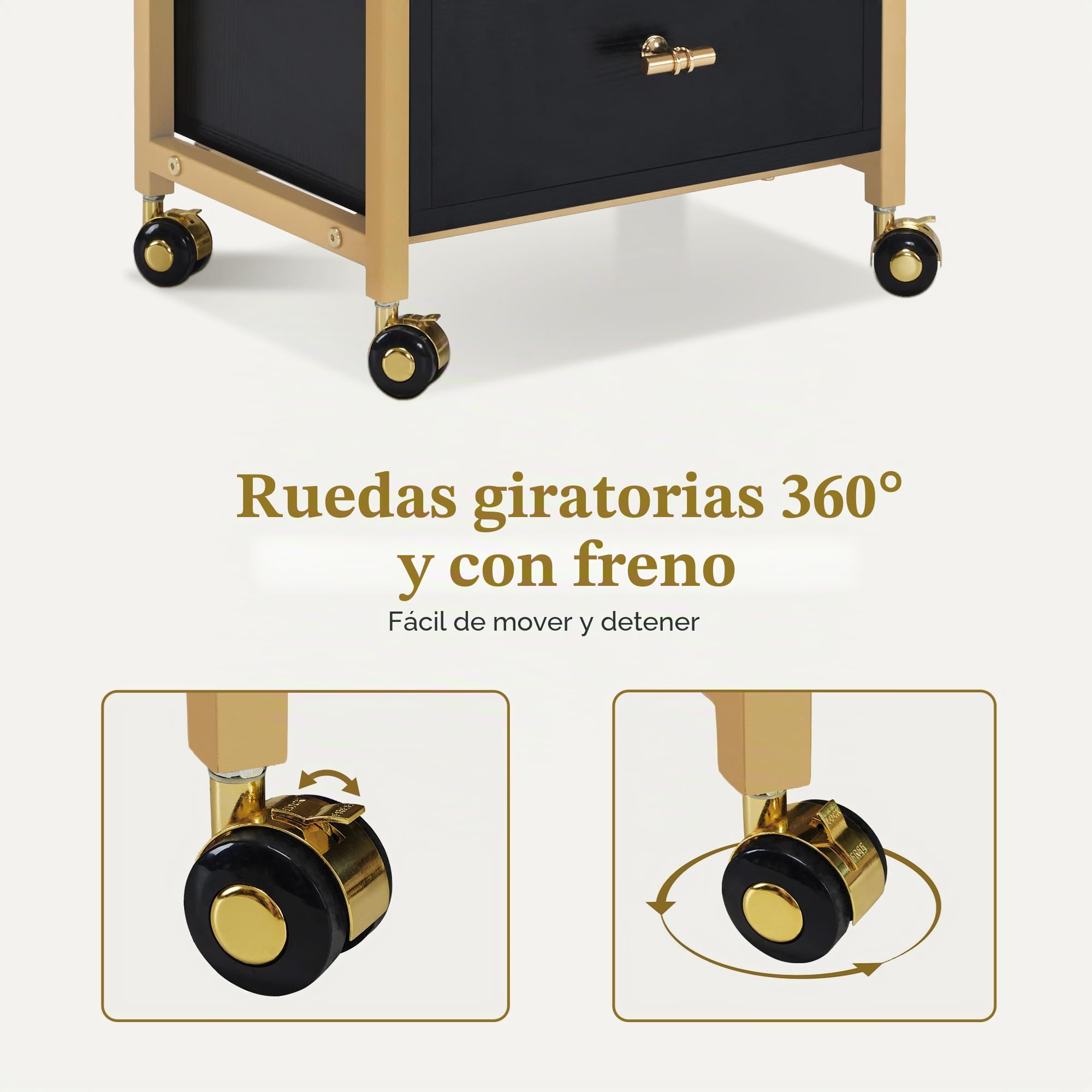 MCombo Carro de Peluquería con Ruedas y 3 Cajones Negro y Dorado 30x40x95cm