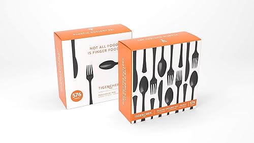 Vista 41 de Tiger Chef - Cubertería de plástico de color resistente, incluye tenedores, cucharas para el té y cuchillos, Transparente Claro