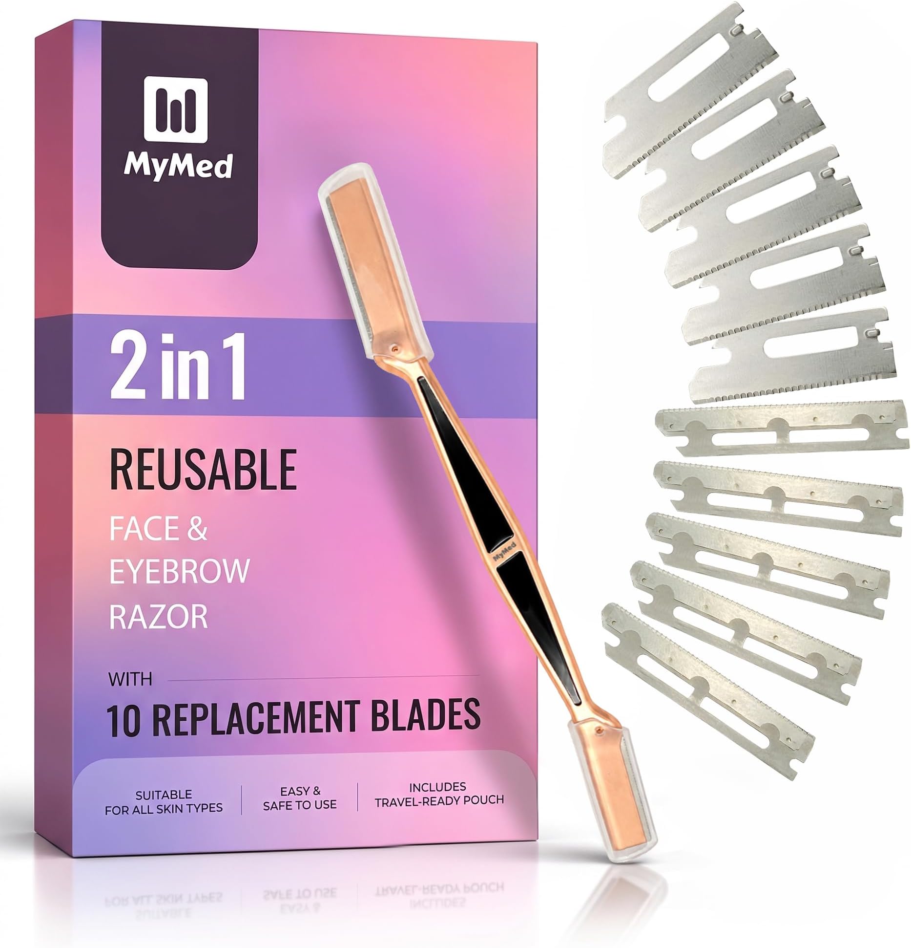 2-in-1 Stainless Steel Dermaplane Razor for Women Face Razors for Women | Mymed Eye Brow Razors & Face Shaver for Women