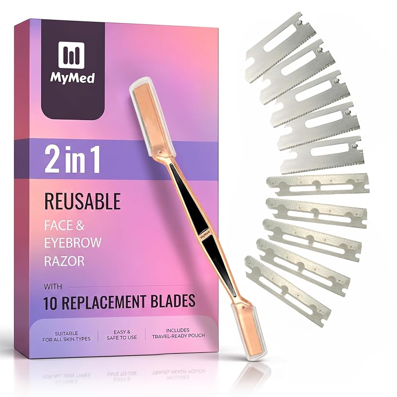 Barbeador facial 2 em 1 MyMed em aço inoxidável com 10 lâminas de reposição