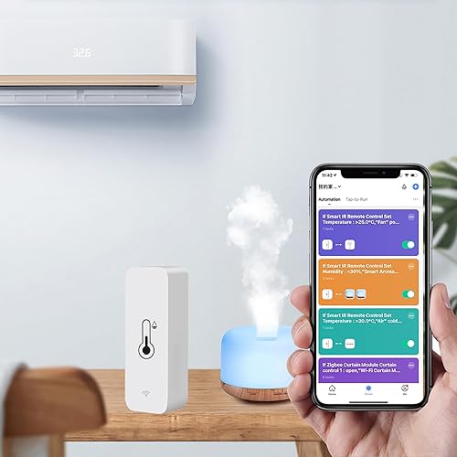 Miniatura 4 de PHOVOLT Termómetro WiFi, sensor higrómetro, monitor inalámbrico inteligente de temperatura y humedad con alerta de notificación de aplicación