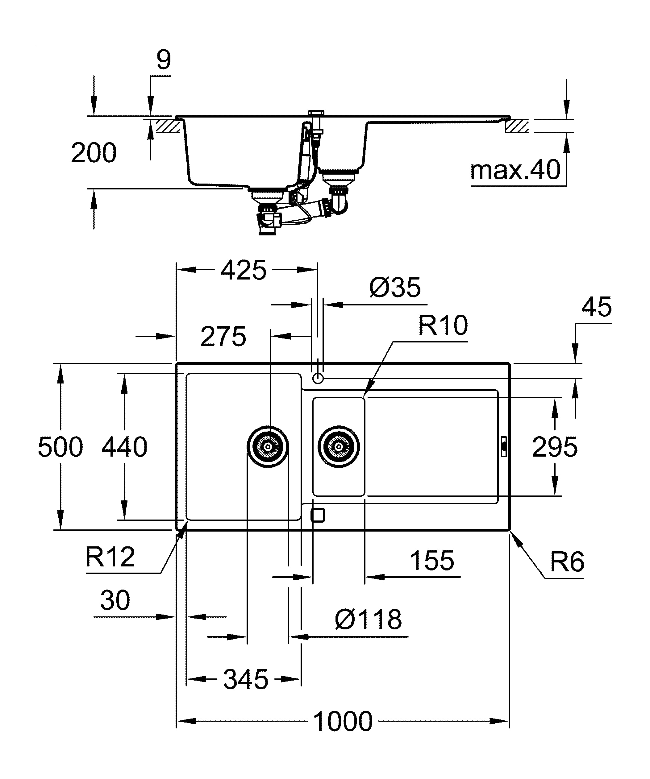 GROHE PLUMBING_FIXTURE, Noir Granite, 60 cm