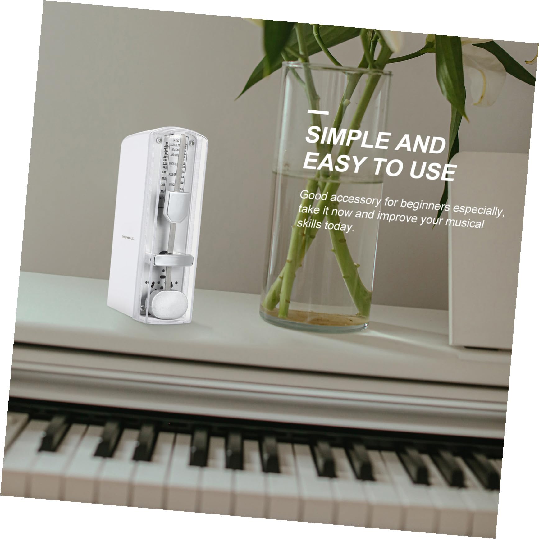Metrónomo Mecánico Musical Blanco para Instrumentos, Precisión | Metal y Abs, Fácil de Usar y Transportar, para Principiantes, Guitarra y Piano
