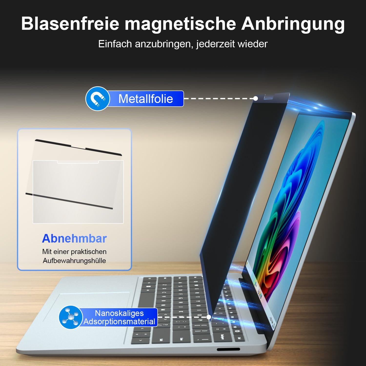 Pellicola protettiva magnetica per MacBook, pellicola protettiva rimovibile per la privacy con webcam per schermo anti-riflesso blu (13,5 pollici Surface Laptop)