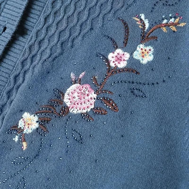 ORDOBO Strickjacke Für Damen - Gestickte Frauen Gestrickte Jacke Herbst Oberbekleidung Mutter Mittleren Alters Vintage Mantel Tops 5XL Plus Größe Kleidung