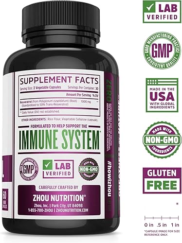 Miniatura 2 de Suplemento de resveratrol para máximo soporte contra la edad, sistema inmune y la salud del corazón, trans resveratrol estandarizado al 50 %, con