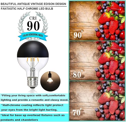 Miniatura 4 de KarlunKoy Bombillas LED Edison de media cromada, regulables de 6 W (equivalente a 60 vatios), luz blanca diurna 4KK, globo G80G25 medio negro