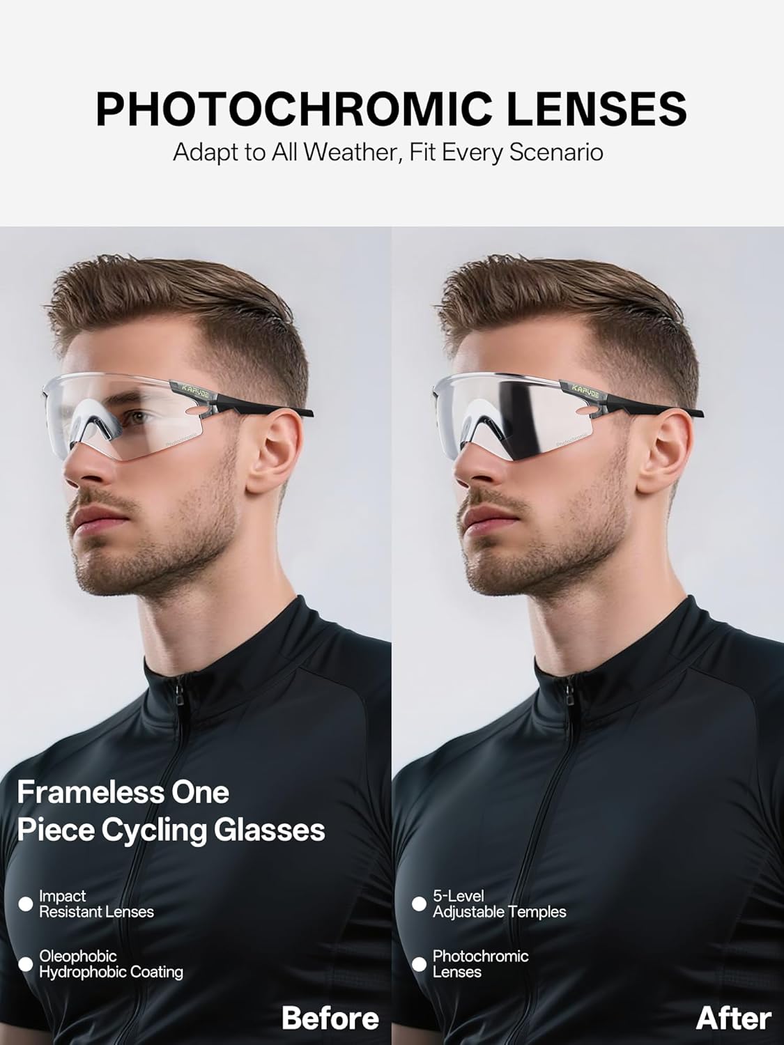 KAPVOE K410 Cycling Glasses Photochromic & High Definition Sports Sunglasses for Men and Women, Includes Bike Bag