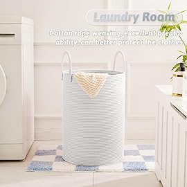 Artfeel Laundry Basket,Woven Cotton Rope Laundry Hamper,40L for Decorative Storage of Dirty Clothes,Toys and Blankets in Bathroom,Baby Room and Living Room