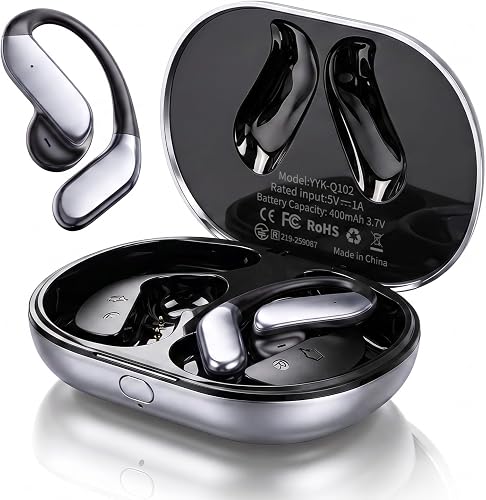 Ultra Open Ear Earbuds Wireless Bluetooth 6.1 AI Translation Earbuds Real Time with Noise Cancelling Mic 90H Playtime Over the Earbuds for Travel, Business (Black)