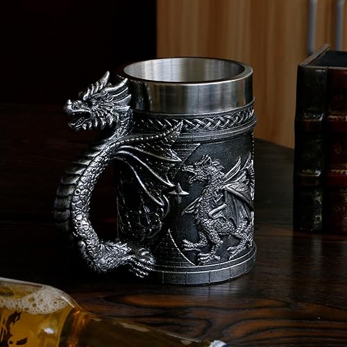 Miniatura 7 de Medieval D&D Dragon Game Mug of Thrones Merchandise 21oz Large Beer Steins Viking Tankard Stainless Coffee Cup Gift Mug for Dragon Collector, Themed