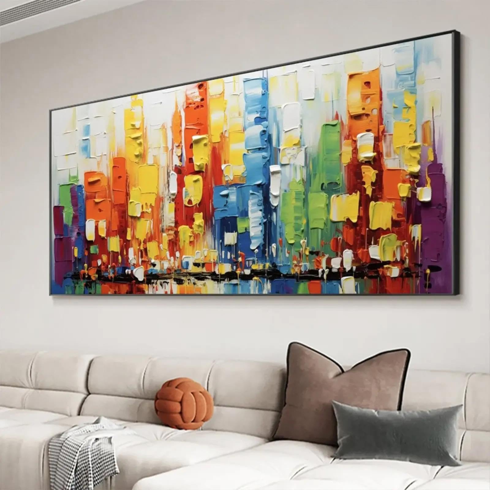 18meng Art Wandbilder XXL Abstrakt 200x100 cm 1 Teilig Gemalt Bunt Wand Deko Leinwand Bilder Groß Wandbilder Wohnzimmer Schlafzimmer Wanddeko Kunstdrucke Panoramabild Ungerahmt