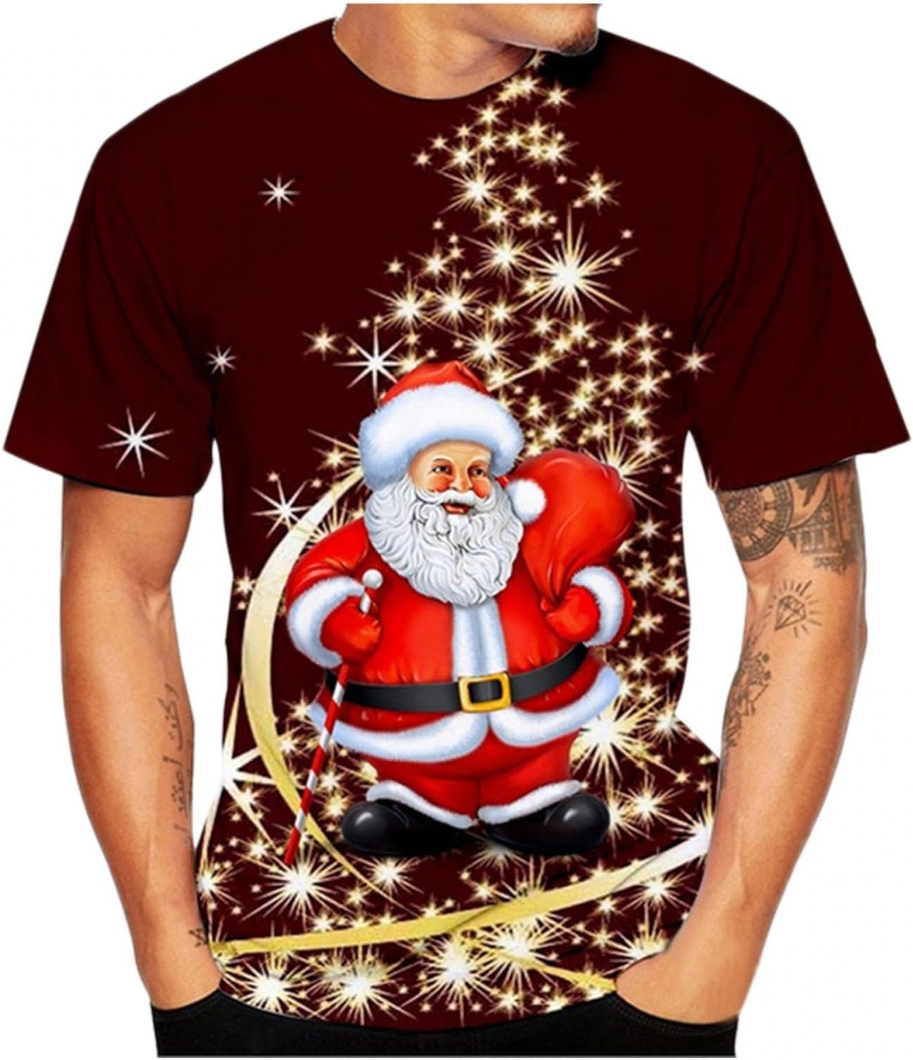 Men's Christmas Shirts Short Sleeve Santa Printed Pullover Tops Beach Shirt Casual O Neck Holiday Party Top Blouse