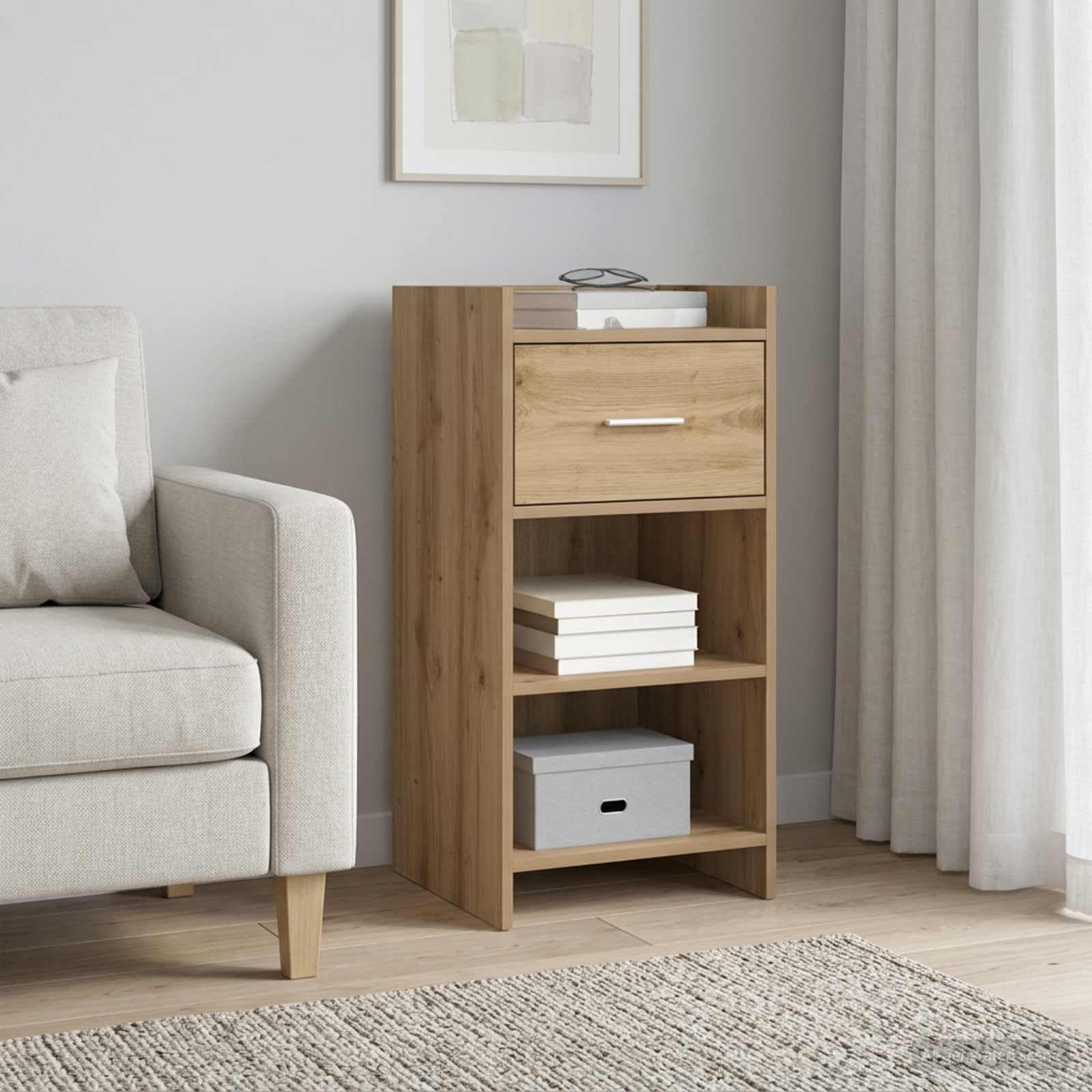Générique Anrichte aus Holz, 40 x 36 x 80 cm | Regale und Schubladen, Griffe aus Metall, Aufbewahrung für Esszimmer, Wohnzimmer, Flur
