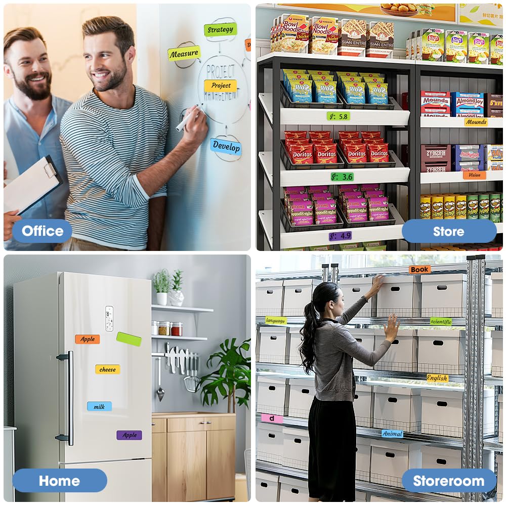 72 Etichette Magnetiche Scrivibili | 9 Colori Vivaci | Per Lavagna, Frigorifero E Armadi Metallici