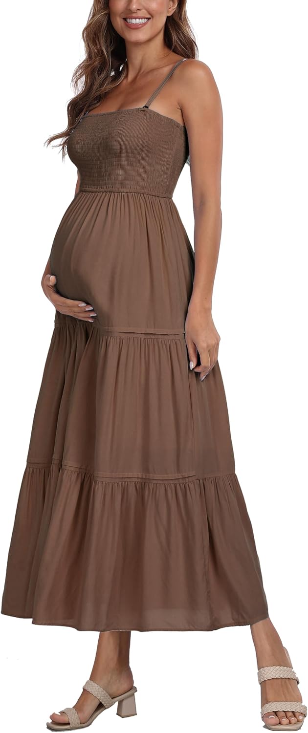 Maternity Casual Summer Maxi Dress with Removed Strap, Stapless Bohemian Beach Long Photoshoot/Baby Shower Dresses