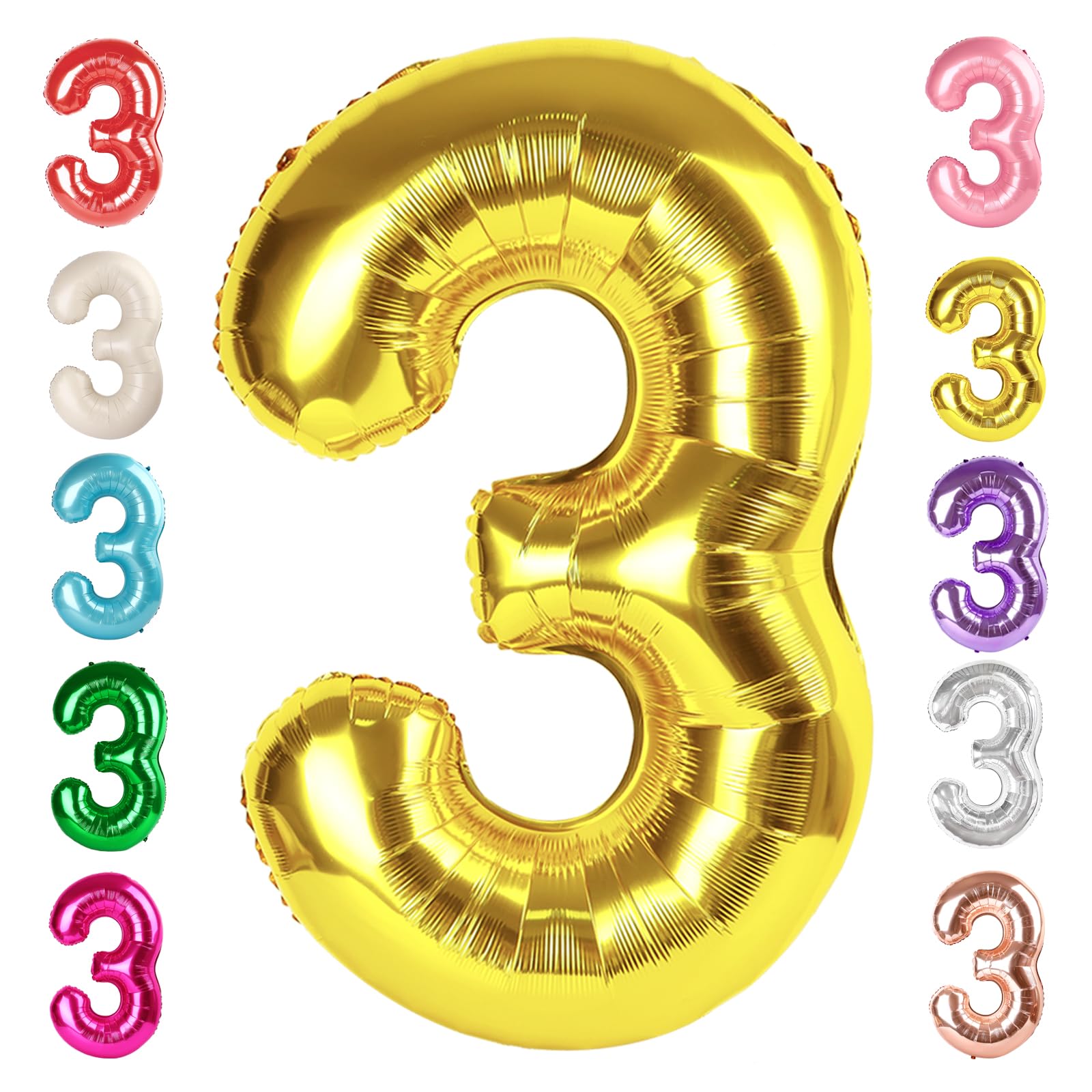 Photo 1 of 2 Numbers Balloon 3, 40 Inch Large Gold Balloon for Three Year Old Birthday Decor, 3 13 30 31 Birthday Party Decorations for Wedding Supplies