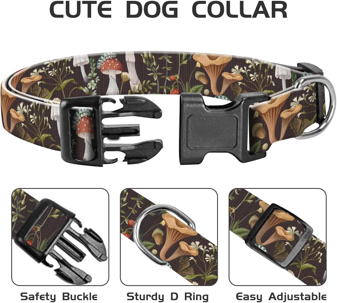 Dog Collar, Cute Pet Collar Adjustable for Medium Dogs, Soft Dog Collars with Quick Release Buckle for Walking Running Tropical Boho Mushrooms image 2