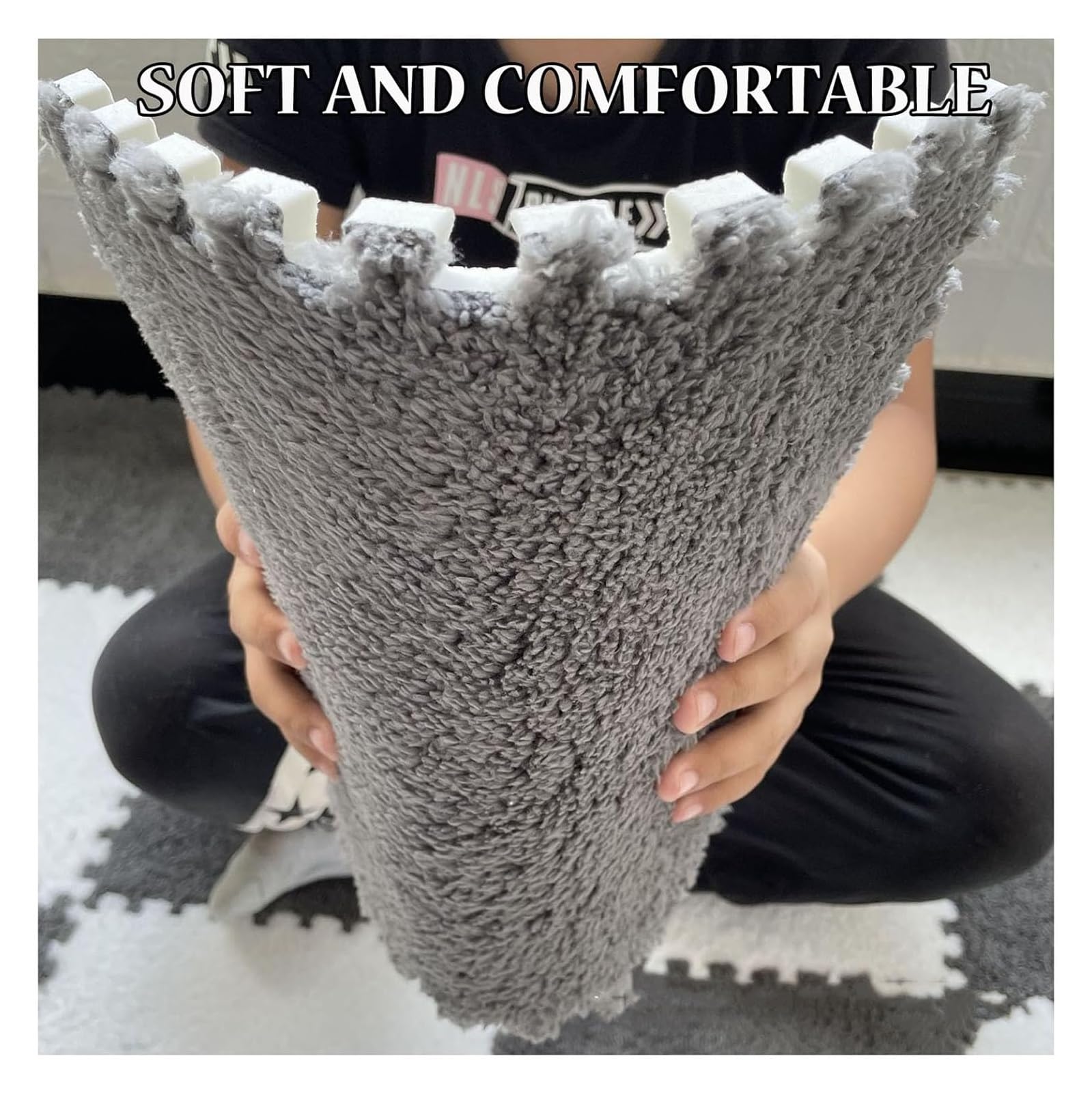 Tapis puzzle en mousse,Tapis de protection lavable Lot de 10 tapis de sol en mousse pelucheuse épaisse 12 x 12 pouces Dalles de tapis de jeu carrées en mousse moelleuse avec bordures Tapis de puzzle a