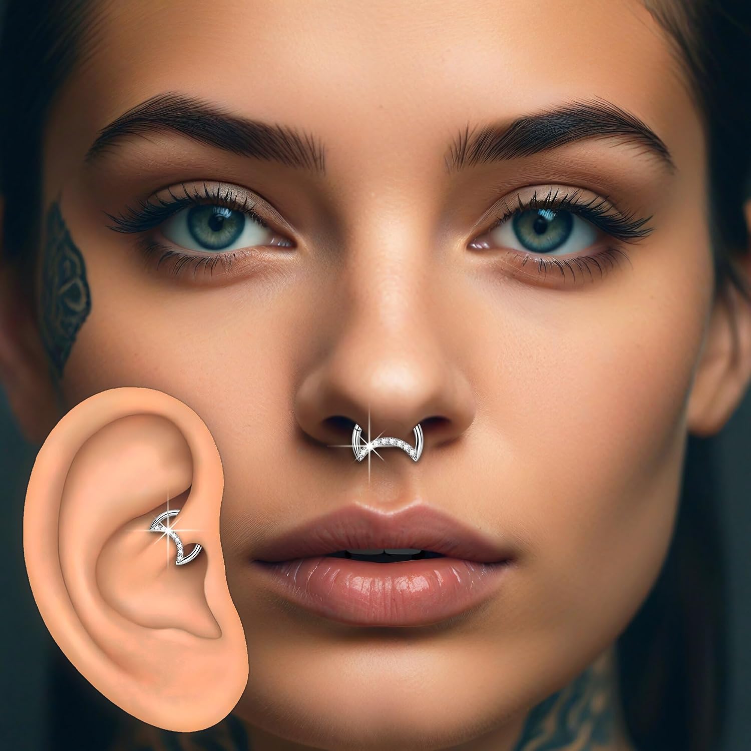 Titanium Clicker Ring in Crescent Shape with CZ, Septum Jewelry Daith Clicker Piercing Ring Nose Hoop Septum Earring