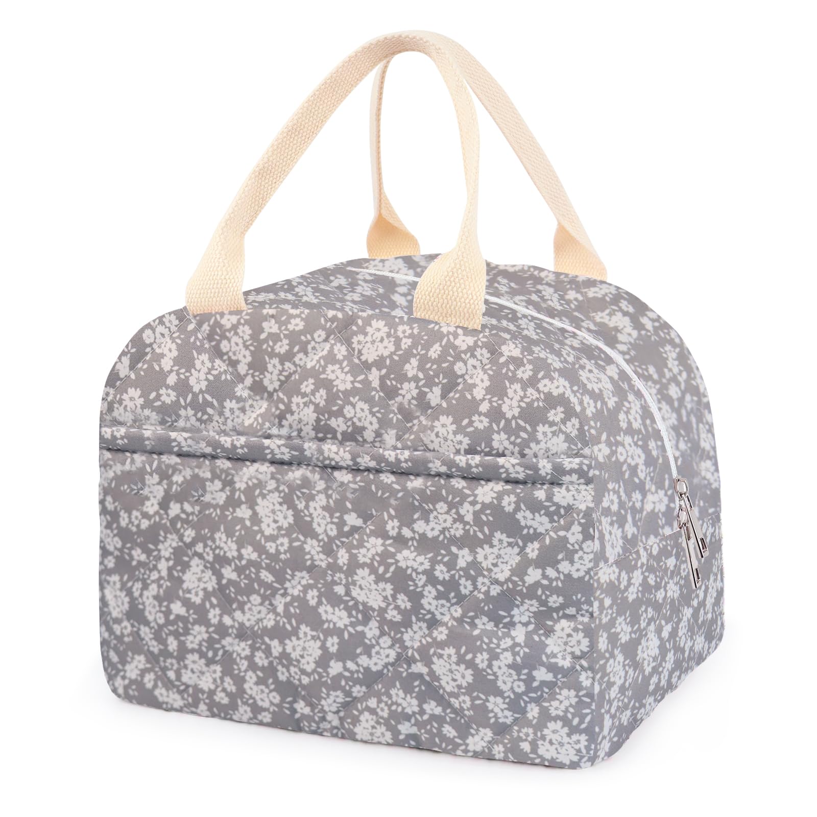 Cotton Quilted Insulated Lunch Bag, Cute Quilted Floral Lunch Tote Bags Reusable Insulated Lunch Box Coquette Aesthetic Large Capacity Insulated