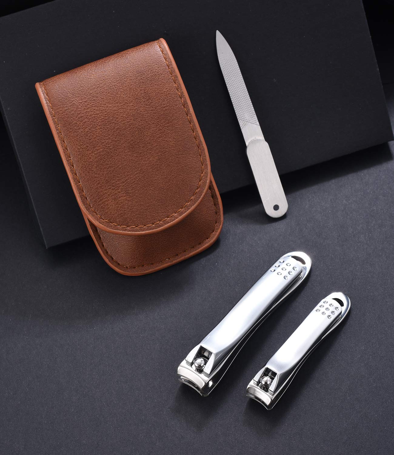 YOUGUOM Nagelknipser-Set – Edelstahl Fingernagelknipser Zehennagel gebogene Klingen Nagelschneider und Nagelfeile mit PU-Hülle für Männer und Frauen
