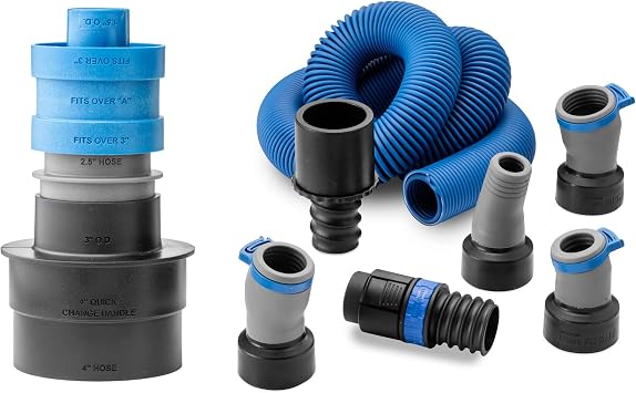 Dust Right Stacking Adapter Set & FlexiPort Hose Kit- Ultimate Dust Collection for Woodworking