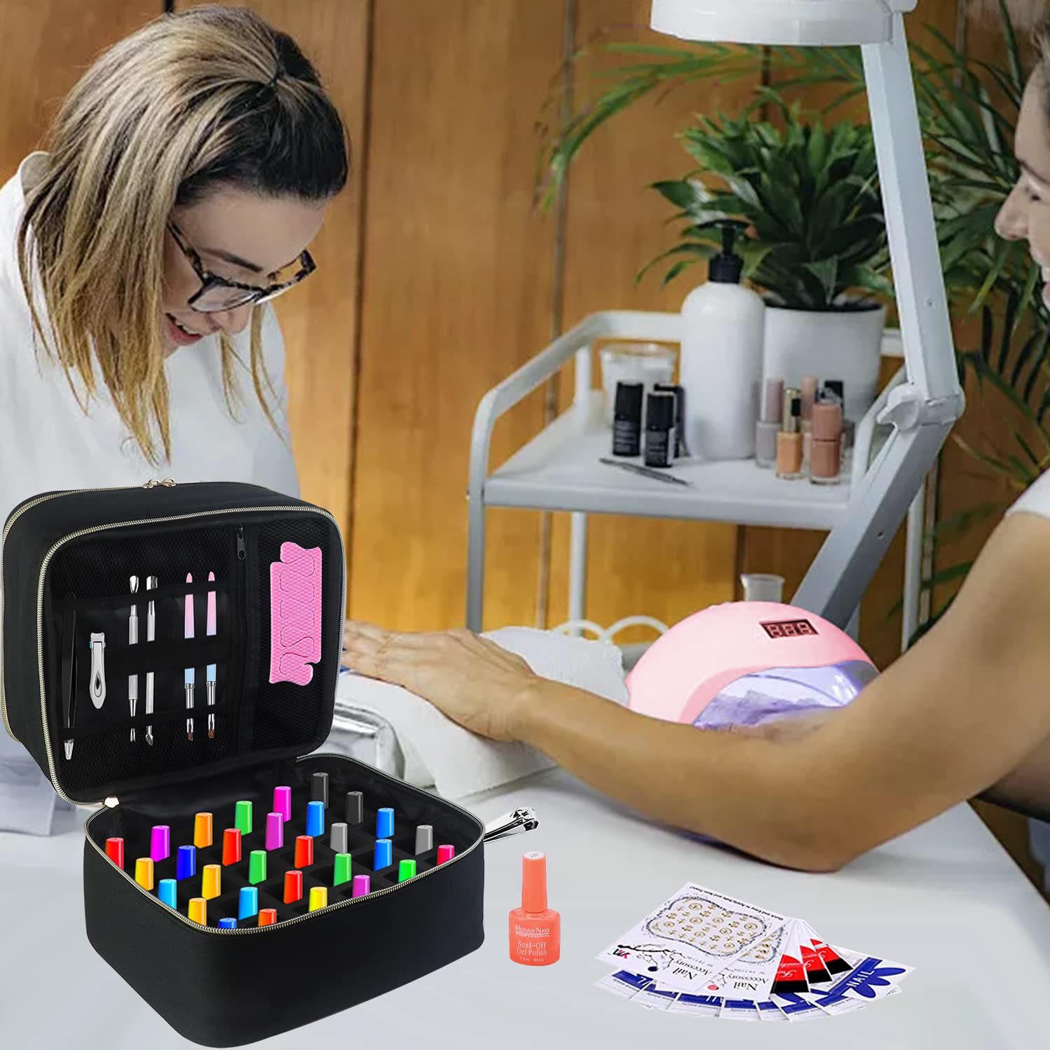 Torba do przenoszenia lakieru do paznokci, dwuwarstwowa torba do przechowywania lakieru do paznokci – pasuje do lampy suszarki do paznokci i 30 butelek (15 ml), organizer na lakier do paznokci z