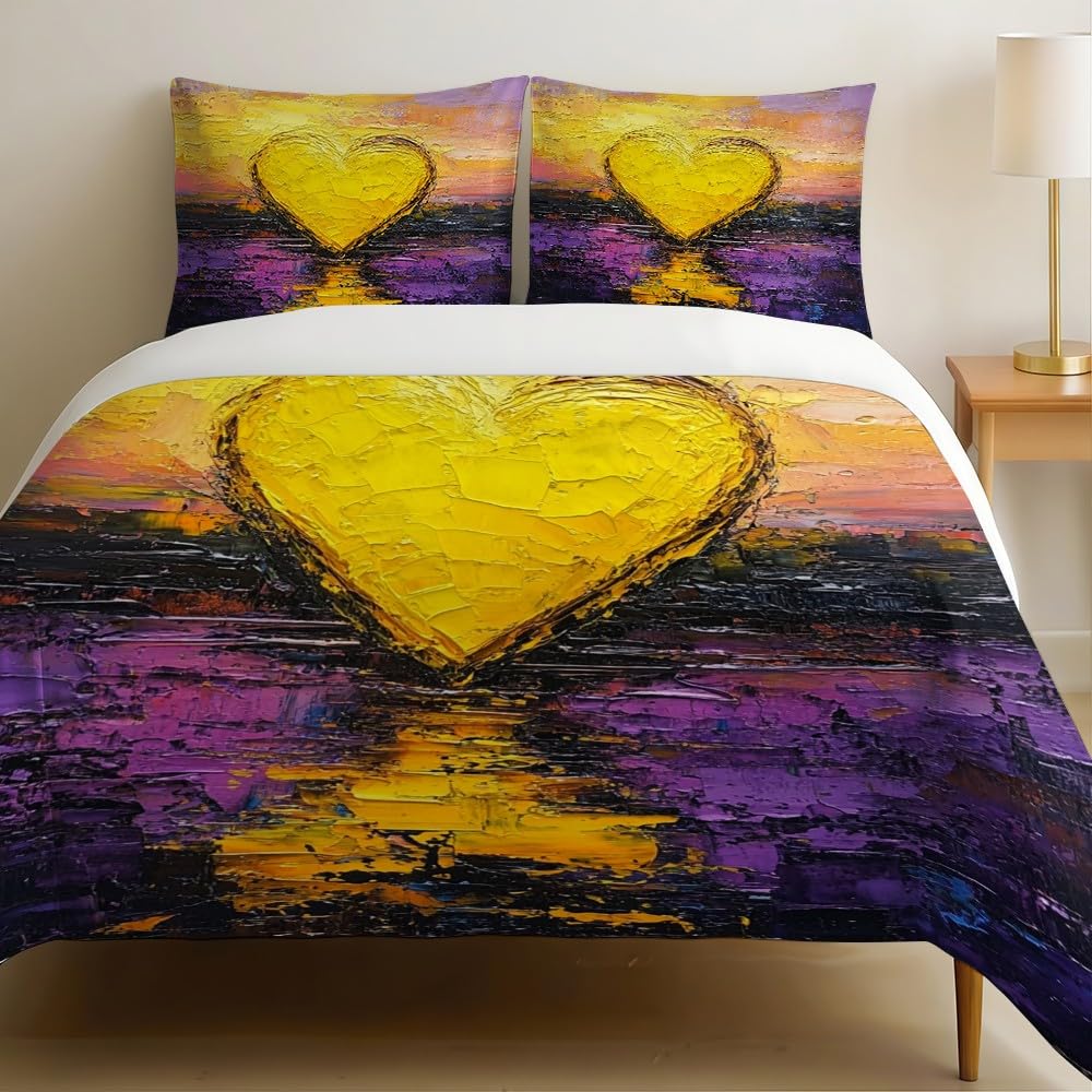 Housse de couette 220x240 jaune respirante avec 2 taies d'oreiller 65x65 pour lit double