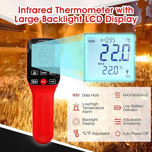 Miniatura 4 de Pirómetro - Termómetro infrarrojo de -582912, termómetro sin contacto, pistola de temperatura láser recargable con pantalla LCD, emisividad