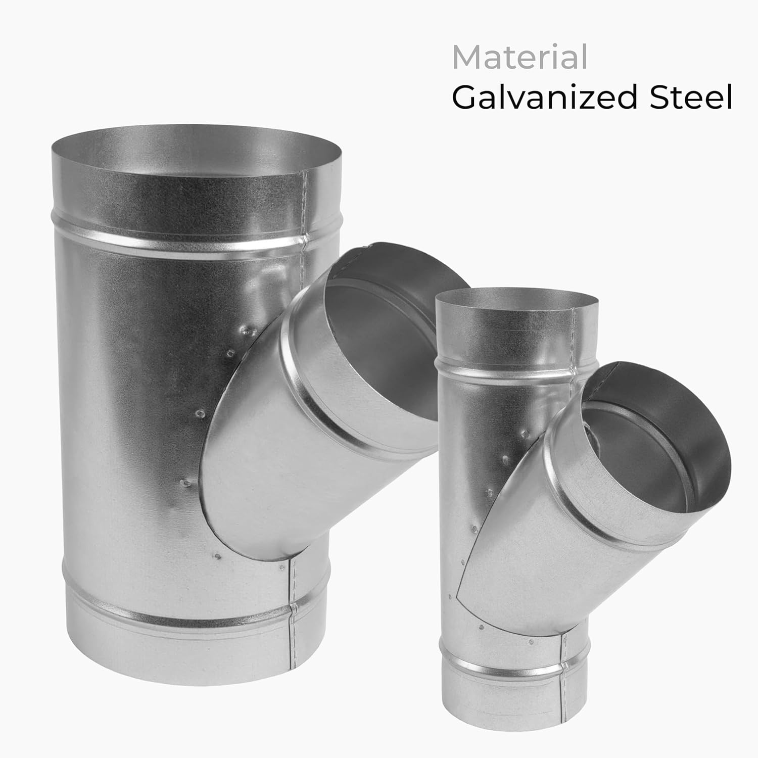 45° Degree Ø4 x 4 x 4 Inch Wye-Shape Duct Splitter - Metal 3 Way Fitting Pipe Adapter - Galvanized Steel - Spiral Duct Hose Dryer Connector - for Home or Industrial HVAC Exhaust, Intake