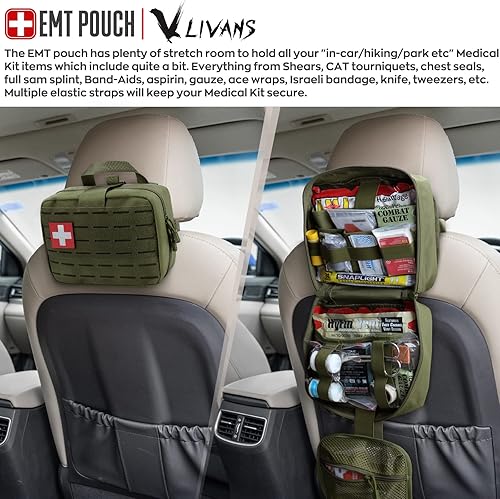 Miniatura 7 de LIVANS Tactical Molle - Bolsa médica de tamaño mejorado, bolsa de primeros auxilios de gran capacidad, bolsa IFAK Molle EMT, bolsa desmontable de