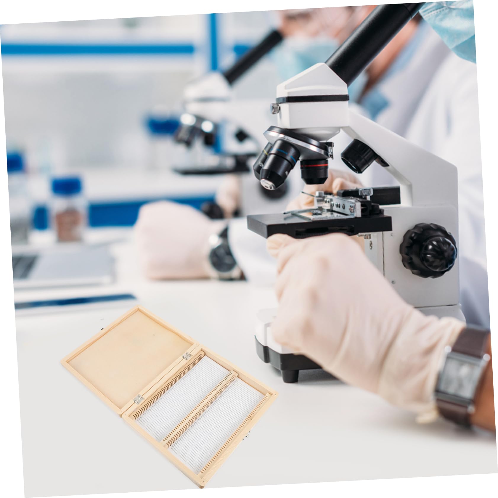 Scatola Portavetrini in Legno 100 Posti per Microscopio
